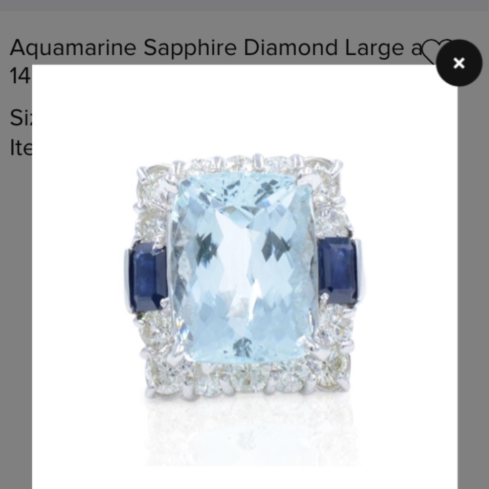 large natural aquamarine with saphire in 14k ring